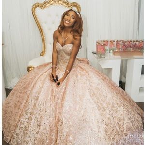 Princesa by Ariana Vara Rose Gold Corset sweet sixteen Dress Size 4